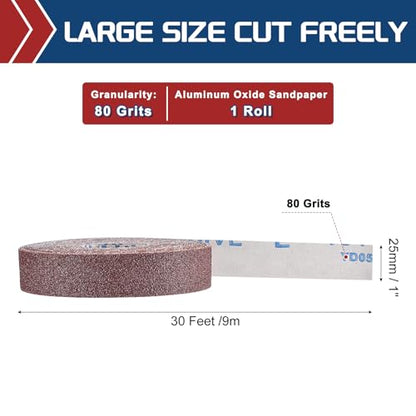 Sandpaper Roll 1Inch 30FT 80Grit Aluminum Oxide Emery Cloth Roll - size: 1 Inch x 30 Feet 80 Grits