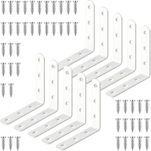 10 Pcs White L Bracket 4 Inch Heavy Duty Stainless Steel Corner Braces, 90 Degree Joint Right Angle Brackets for Wood, Floating Shelf, Cabinet, DIY Frame, with Screws - size: White 4in x 4in L-Shaped