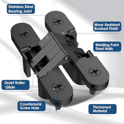 Hidden Door Hinge, Black, 0.51 * 1.77Inch, 4Pack - color: Black, size: 0.51*1.77Inch(4Pcs)