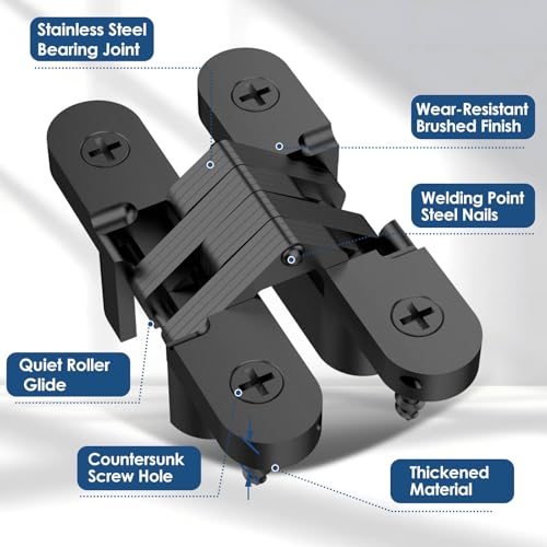 Hidden Door Hinge 0.51 * 2.36Inch 4Pack 180Degree Invisible Black - color: Black, size: 0.51*2.36Inch(4Pcs)