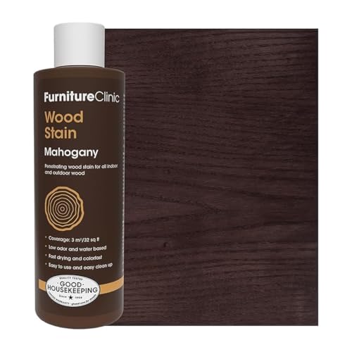 Furniture Clinic Wood Stain | Mahogany | Water Based | Fast Drying, Low Odor, & Non-Toxic | for Indoor & Outdoor Furniture and More | Multiple Finishes | (8.5oz / 250ml) - color: Mahogany, size: 250ml / 8.5 Fl Oz