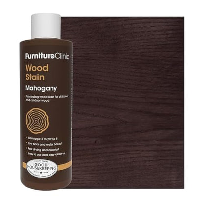 Furniture Clinic Wood Stain, Water-Based & Fast Drying, Mahogany - color: Mahogany, size: 250ml / 8.5 Fl Oz