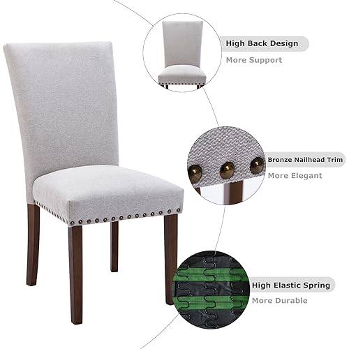 COLAMY Upholstered Parsons Dining Chairs Set of 2, Fabric Dining Room Kitchen Side Chair with Nailhead Trim and Wood Legs - Light Grey - color: F-lightgrey, size: Set of 2