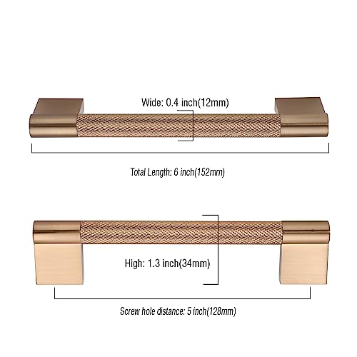 Asidrama 10 Pack 5 inch Champagne Bronze Knurled Cabinet Handles - color: Champagne Bronze, size: 5" Hole Center(128mm)