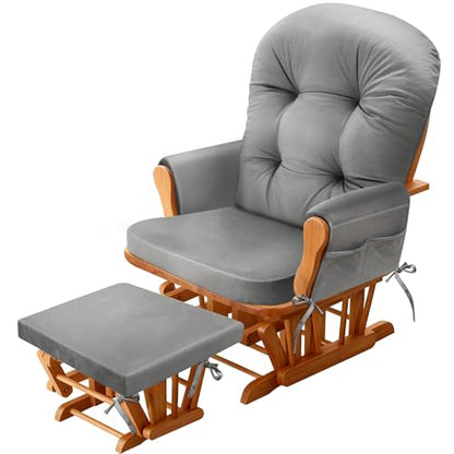 JZHLLA Glider Rocker Replacement Cushion Set with Storage Pockets Soft Flannel Fabric & High-Resilience Foam Non-Slip Back Rocking Chair Cushion for Living Room Rocking Chair(Grey) - color: Grey