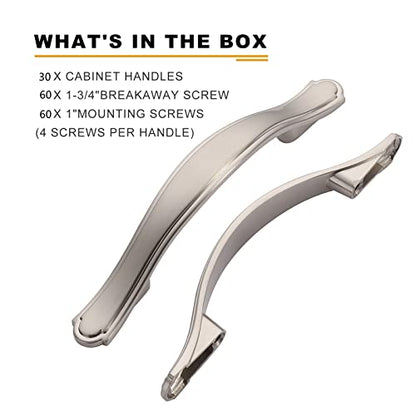 30 Pack Brushed Satin Nickel Kitchen Cabinet Handles Cabinet Pulls 3 inch Hole Center Cabinet Hardware Drawer Handles for Cabinet Dresser and Cupboard AT2792BSN - color: Brushed Satin Nickel, size: 3 Inch Hole Centers, style: 30 Pack