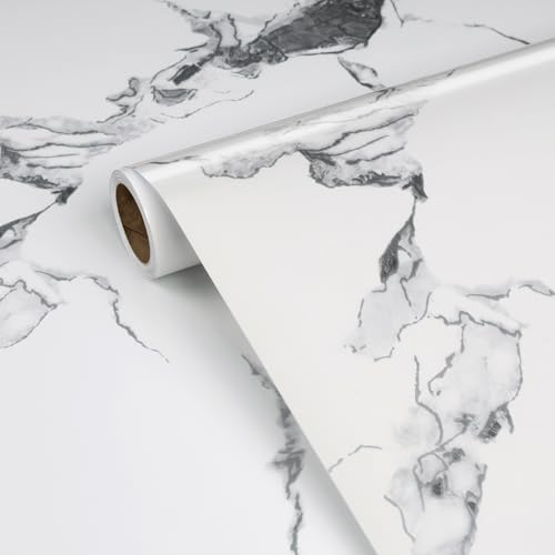 30x120 Inch White Silver Marble Contact Paper Peel and Stick Glossy White Silver Marble Contact Paper for Countertops Waterproof Peel and Stick Countertop Vinyl Wrap Glossy Marbles Wallpaper - size: 30" x 120"