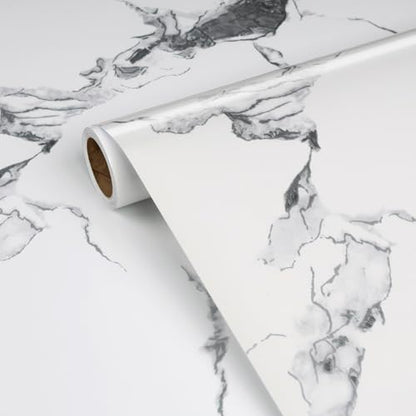 30x120 Inch White Silver Marble Contact Paper Peel and Stick Glossy White Silver Marble Contact Paper for Countertops Waterproof Peel and Stick Countertop Vinyl Wrap Glossy Marbles Wallpaper - size: 30" x 120"