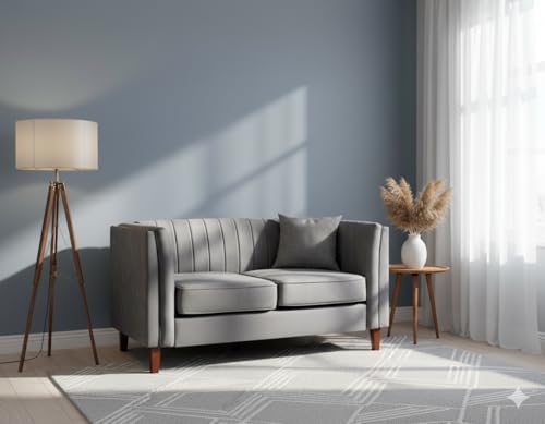 Container Furniture Direct Cavira Luxury Velvet Couch for Living Room with High Density Foam, Soft Fabric Upholstery, Removable Cushions and Solid Wood Legs, 60.2'' Wide Loveseat, Grey - color: Grey, size: Loveseat