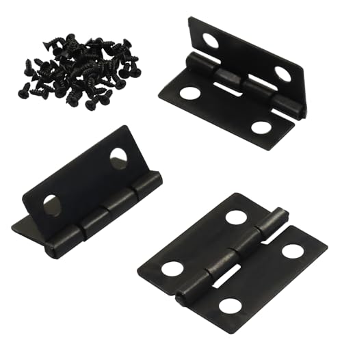 50 Pack 18 x 15mm Mini Hinges with Screws, Black - color: Black