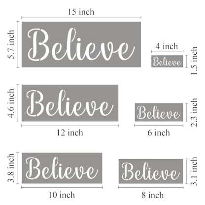 Large Believe Stencils for Painting - 6 Pack Believe Stencil Templates for Painting on Wood, Reusable Letter Stencils for Chalkboard Wood Crafts Signs & Home Front Door Mat Decorations - style: Believe