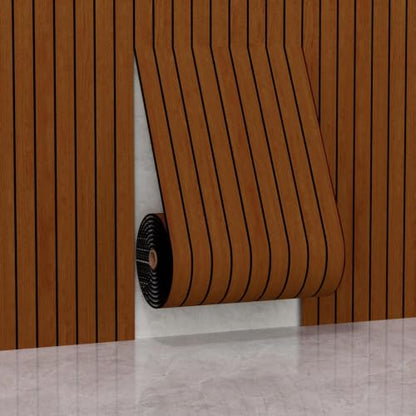 Yun-aeon Peel and Stick Slat Wall Panel 15.75"X118" PVC Self-Adhesive Thick Medium Walnut Wood Grain Wallpaper Panel 3D Soundproof Wall Panels for Walls - color: Walnut 15.7*118in