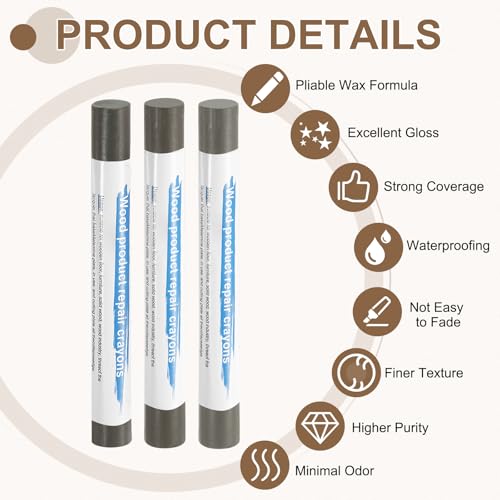uxcell 3Pcs Wood Filler Sticks, Wax Crayons, 3 Colors Gray Wood Series - color: Gray Wood Series