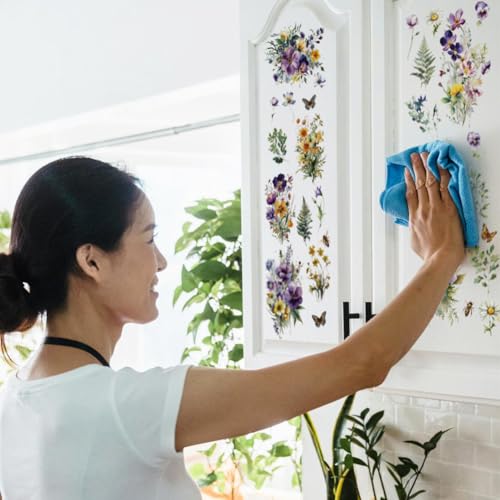 OLYCRAFT 3 Sheets/Set Wildflower Rub on Transfers for Furniture and Craft 6x12 Inch Butterfly Furniture Decal Transfer Stickers Rub on Decal with 1pc Scraper for Wooden Furniture Home Decorations - style: Wildflower