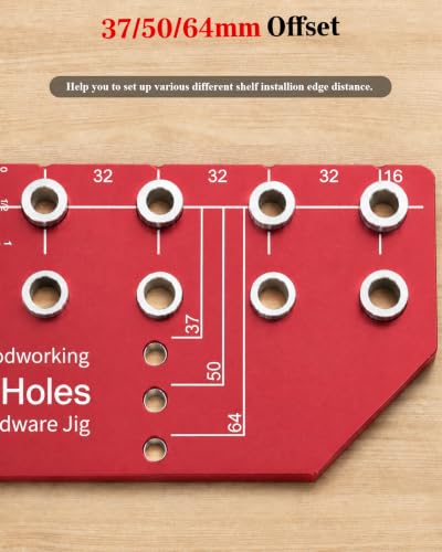 TANYO 11-Hole Shelf Pin Jig, 1/4" & 5mm Drill Bits, Cabinet Hardware - color: Scarlet, size: 11 Hole