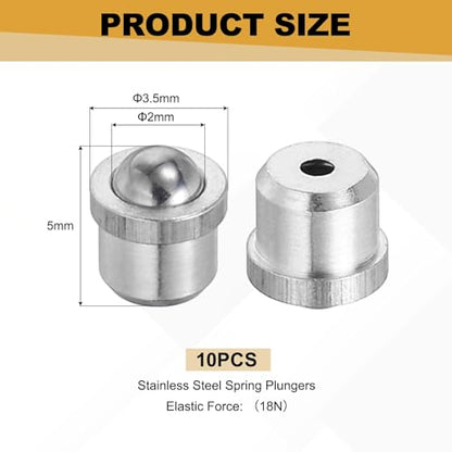 uxcell 10Pcs Stainless Steel Spring Plunger 5x3.5 mm Precision Ball (18N) - size: 5 x 3.5 mm(18N)