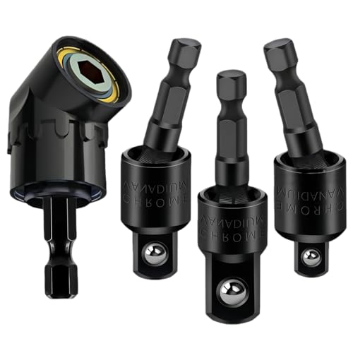 4-in-1 Impact Drill Bit Extension,Right Angle Drill Adaptor,Screwdriver Bit,Rotatable Impact Grade Socket Adapter Set,Hand Powered Tool Kit for Narrow Spaces for home work and daily maintenance - color: 4*black