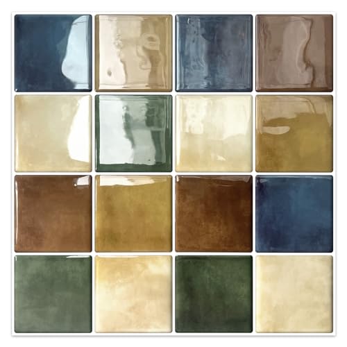 DEWOO Peel and Stick Backsplash Self Adhesive Wall Tiles Colourful 10-Sheet - color: Multicoloured