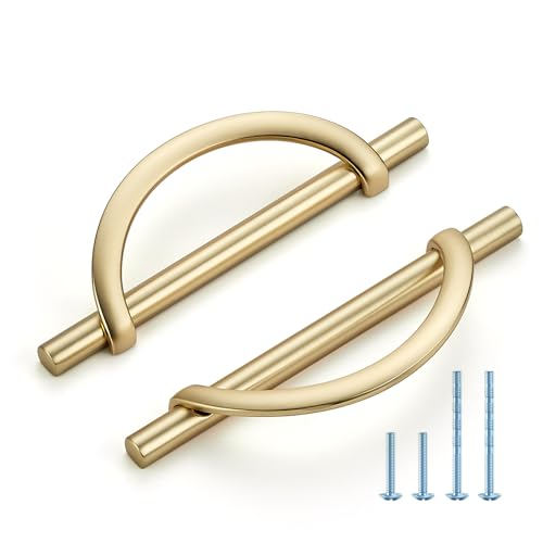 HOME EDIT Brushed Gold Cabinet Pulls Curved, 5 Inch/128 mm, 10 Pack - color: Brushed Brass, size: 5 Inch Hole Center