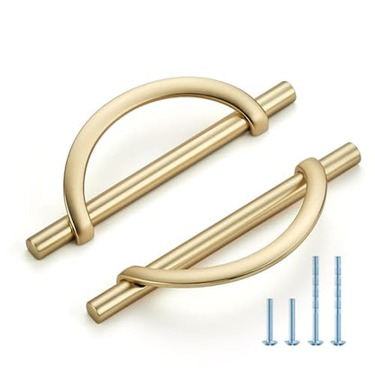 HOME EDIT Brushed Gold Cabinet Pulls Curved, 5 Inch/128 mm, 10 Pack - color: Brushed Brass, size: 5 Inch Hole Center