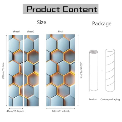 arricraft 2 Sheets Geometric Self-Adhesive Door Sticker, 31.5x78.7inch 3D Hexagon Pattern Door Murals Stickers PVC Removable Wallpaper Decoration for Bedrooms Living Room - style: Hexagon