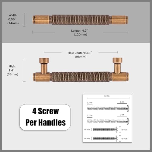 10 Pack Antique Brass Knurled Cabinet Pulls 3.75 Inch(96mm) Kitchen Cabinet Handles Cabinet Hardware Drawer Pulls - color: Antique Brass, size: 3.75" Hole Center