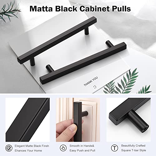 KNOBWELL 25 Pack 6-3/10" Black Cabinet Pulls Stainless Steel Cabinet Hardware for Kitchen Bathroom Vanity Pulls Matte Black Dresser Drawer Handles - color: Black, size: 6 3/10 inch(160mm)