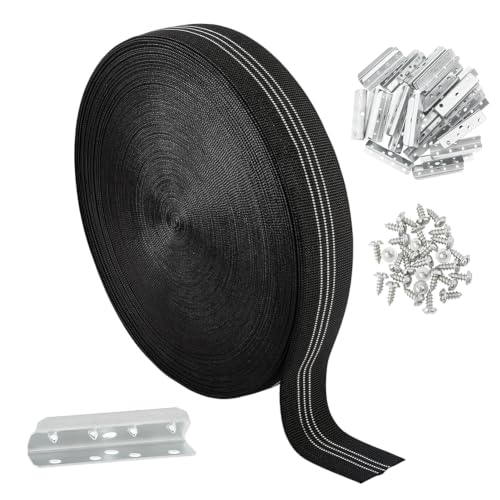 OLYCRAFT 2 Inch x 80Ft Chair Webbing Replacement Kit Stripe Patio Furniture Repair Kit Upholstery Webbing Elastic Band with 30Pcs Metal Clips to Repair Sagging Couch Chair Patio Furniture Patios Strap - color: Stripe