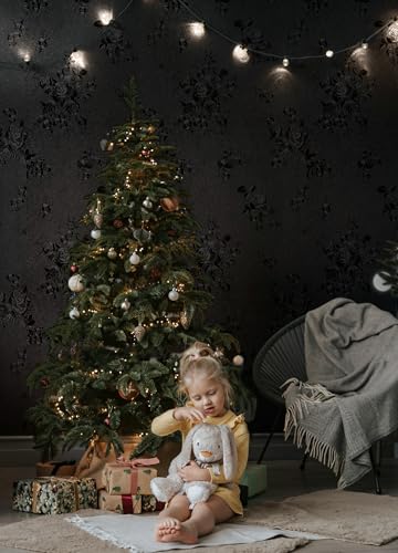 Erfoni Black Peel and Stick Wallpaper Black Floral Embossed Contact Paper - color: Black, size: 17.7" x 118"