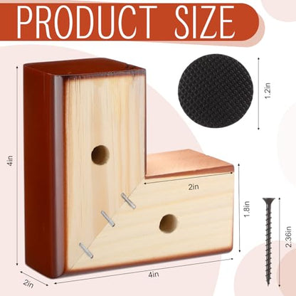 Geelin 4 Pack 2 Inch Wood Furniture Risers L-Shaped Bed Riser, Brown - color: Brown, size: 2 Inch
