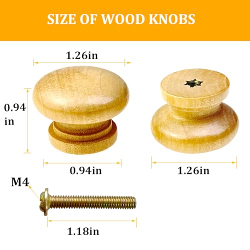 20 Pack Wood Knobs Wooden Dresser Drawer Knobs Round Mushroom Shaped Furniture Pulls - color: Natural Round