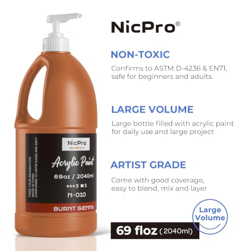 Nicpro Raw Sienna Large Acrylic Paint 69oz, Rich Pigment, Brown Craft Paint - color: Raw Sienna, size: 69 Fl Oz (Pack of 1)
