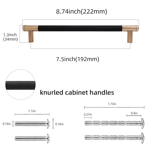 10 Pack 7.5 Inch Black and Champagne Bronze Cabinet Handles - color: Black And Champagne Bronze, size: 7-1/2'' Hole Center(192mm)