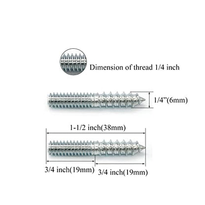 12 Pack 1/4-20 x 1-1/2 Inch Silver Hanger Bolts, Double Headed, Carbon Steel, 4.8 Grade, 37mm Length - size: Silver 1/4-20"x1-1/2"-12PCS