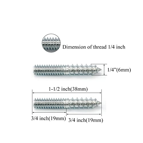 12 Pack 1/4-20 x 1-1/2 Inch Silver Hanger Bolts 1/4-20" Double Headed Bolts 1/4 Wood Dowel Screw Self-Tapping Screw Hanger Bolts for Furniture Screws Double Screw Threaded Rods Bolt 37mm length - size: Silvery 1/4-20"x1-1/2"-12PCS
