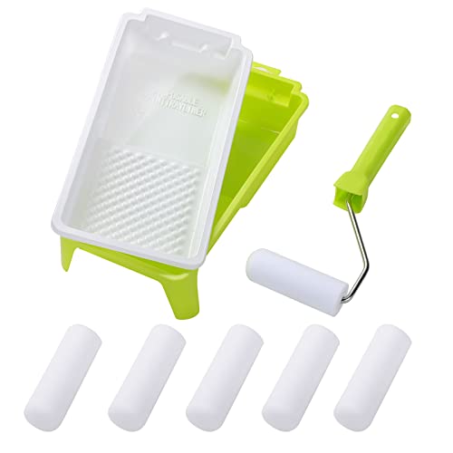 KUPOO 4" Foam Paint Roller Kit Mini Roller with Frame,Tray & Refills