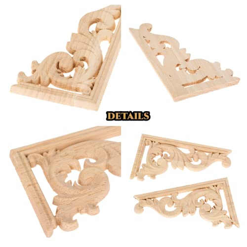 Wood Carved Appliques Onlay, 1 Pair Unpainted Retro Wooden Carvings Decal - color: 1-pair, size: 5.1L" x 2.7W"