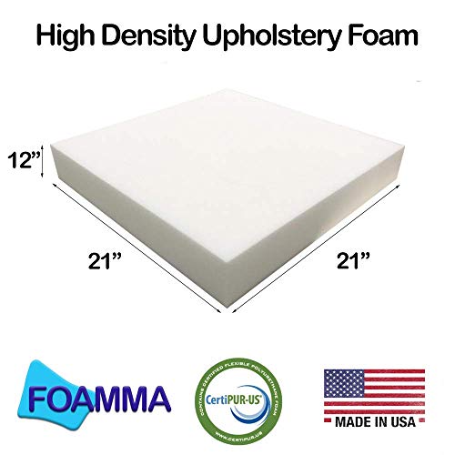 FOAMMA 12" x 21" x 21" Upholstery Foam High Density Foam (Chair Cushion Square Foam for Dinning Chairs, Wheelchair Seat Cushion Replacement) - color: High Density, size: 12" x 21" x 21"