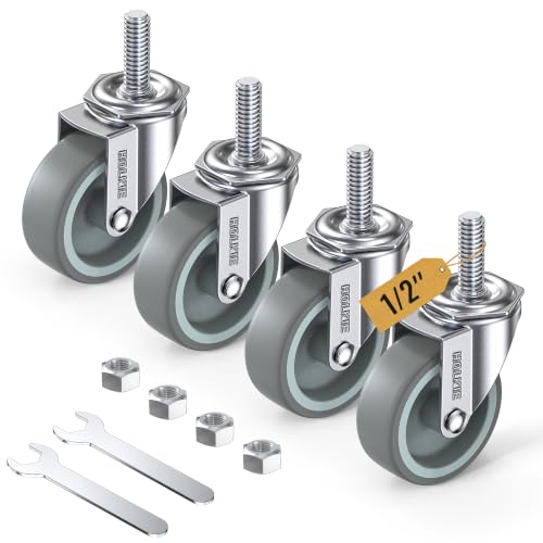 HOLKIE Caster Wheels 3 inch with No Brake Stem Casters, 1/2" -13 x 1-1/2" (Stem Diameter 1/2", Stem Length 1-1/2") Threaded Swivel Casters Set of 4 Heavy Duty Castors Grey - color: Grey-4Pack, size: 1/2" -13 x 1-1/2"