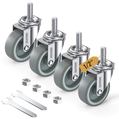 HOLKIE Caster Wheels 3 inch with No Brake Stem Casters, 1/2" -13 x 1-1/2" (Stem Diameter 1/2", Stem Length 1-1/2") Threaded Swivel Casters Set of 4 Heavy Duty Castors Grey - color: Grey-4Pack, size: 1/2" -13 x 1-1/2"