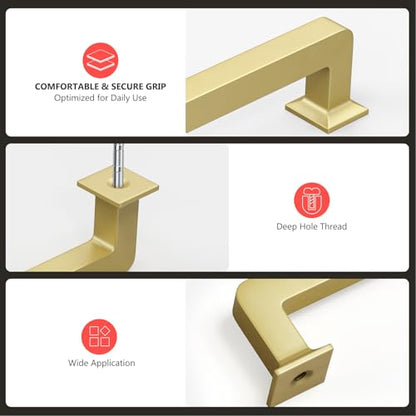 homdiy 10 Pack 5 Inch Gold Cabinet Handles, Solid Zinc Alloy Brass Pulls - color: Gold, size: 5-1/16" Hole Center