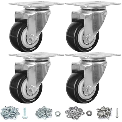 Finnhomy Swivel Casters Wheels Set of 4 Heavy Duty Plate Casters 2 Inch Premium Polyurethane PU Wheels for Furniture/Workbench Load Bearing 800 Lbs Anti-wear Smooth Casters Black (Free Screws) - style: 2" (No Brake)