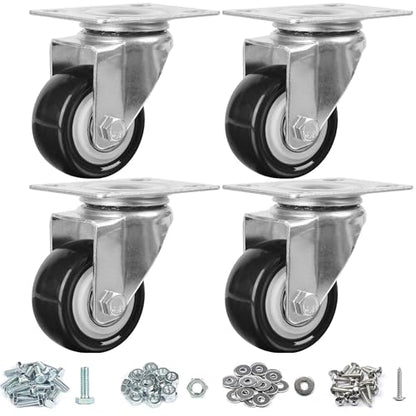 Finnhomy Swivel Casters Wheels Set of 4 Heavy Duty Plate Casters 2 Inch Premium Polyurethane PU Wheels for Furniture/Workbench Load Bearing 800 Lbs Anti-wear Smooth Casters Black (Free Screws) - style: 2" (No Brake)