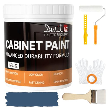 DWIL Cabinet Paint, Water Based Kitchen Cabinet Paint, Furniture Paint, Wood Paint, Low Odor, Fast Drying, Semi-Gloss, 16oz Blue Gray - color: Blue Gray, size: 16 Fl Oz (Pack of 1)