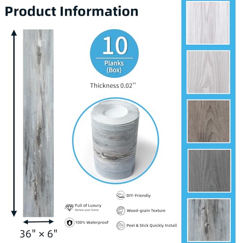 Art3d 10-Pack Peel and Stick Vinyl Floor Tiles (15 Sq.Ft), Dust Grey - color: Dust Grey