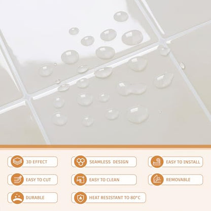 CRE8TIVE 4 Sheets Cream Beige Peel and Stick Tile Backsplash, Square Tiles Stick on Backsplash for Kitchen, 12"x12" Self Adhesive Waterproof Wall Tile Stickers for Bathroom, Laundry Room, Living Room - size: 12"x12" (4-Sheets)