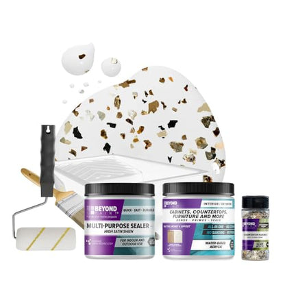Beyond Paint Oxford Bronze Flecks Countertop Makeover Kit with Paint, Sealer, Flecks, and Tools for Countertops, Bright White - color: Bright White