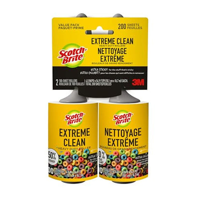 Scotch-Brite Extreme Clean Lint Roller, 50% Stickier, Heavy Duty Pet Hair and Debris Remover, 4 in x 54.9 ft Each, 4 Pack, 400 Easy Tear Sheets Total - size: 4 Rollers (400 Sheets)