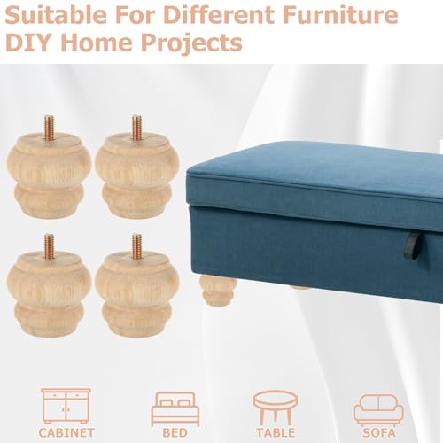 SENENQU Set of 8 2 Inch Wooden Unfinished Bun Feet for Dresser Legs Couch Sofa Cabinet Ottoman DIY Replacement Wood Furniture Legs with Screw Sofa Replacement Parts