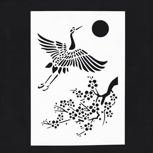 TIAMECH A4 Reusable Japanese Crane Cherry Blossom Stencil for Painting - color: Crane Cherry Blossom